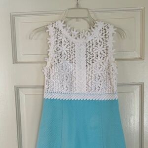 Lilly Pulitzer Turquoise and White Lace Cocktail Dress, Size 00